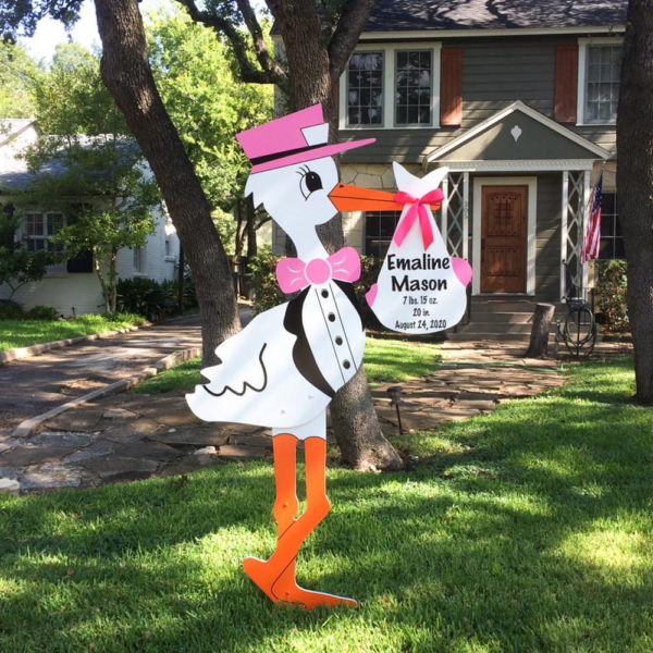Pink Stork Sign, Birth Announcement Stork front yard Sign Rental in Shenandoah Valley, VA