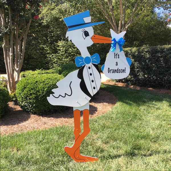 Blue Grandparent Stork Sign, Birth Announcement Stork front yard Sign Rental in Shenandoah Valley, VA