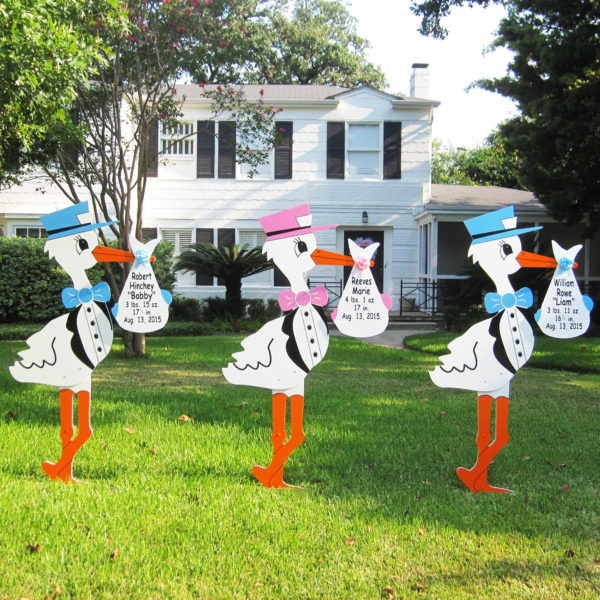 Triplet Stork Sign, Birth Announcement Stork front yard Sign Rental in Shenandoah Valley, VA