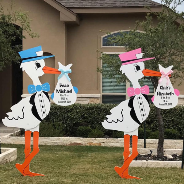 Pink and Blue Twin Stork Sign, Birth Announcement Stork front yard Sign Rental in Shenandoah Valley, VA