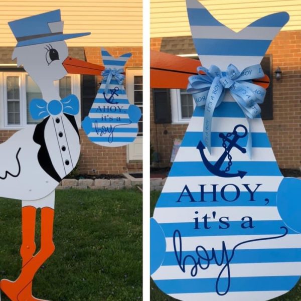 Gender Reveal Blue Stork, Birth Announcement Stork front yard Sign Rental in Shenandoah Valley, VA