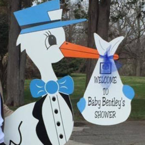 Personalized Bundle Blue Stork for Baby Shower, Birth Announcement Stork front yard Sign Rental in Shenandoah Valley, VA