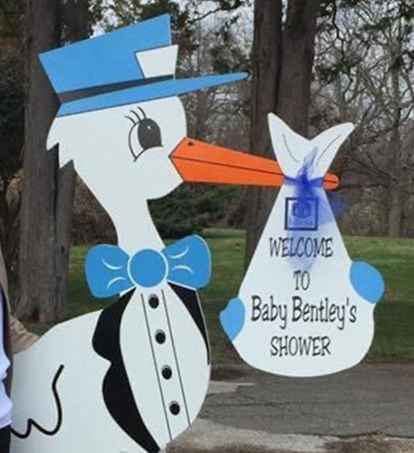 Personalized Bundle Blue Stork for Baby Shower, Birth Announcement Stork front yard Sign Rental in Shenandoah Valley, VA