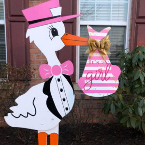 Gender Reveal Pink STork, Birth Announcement Stork front yard Sign Rental in Shenandoah Valley, VA